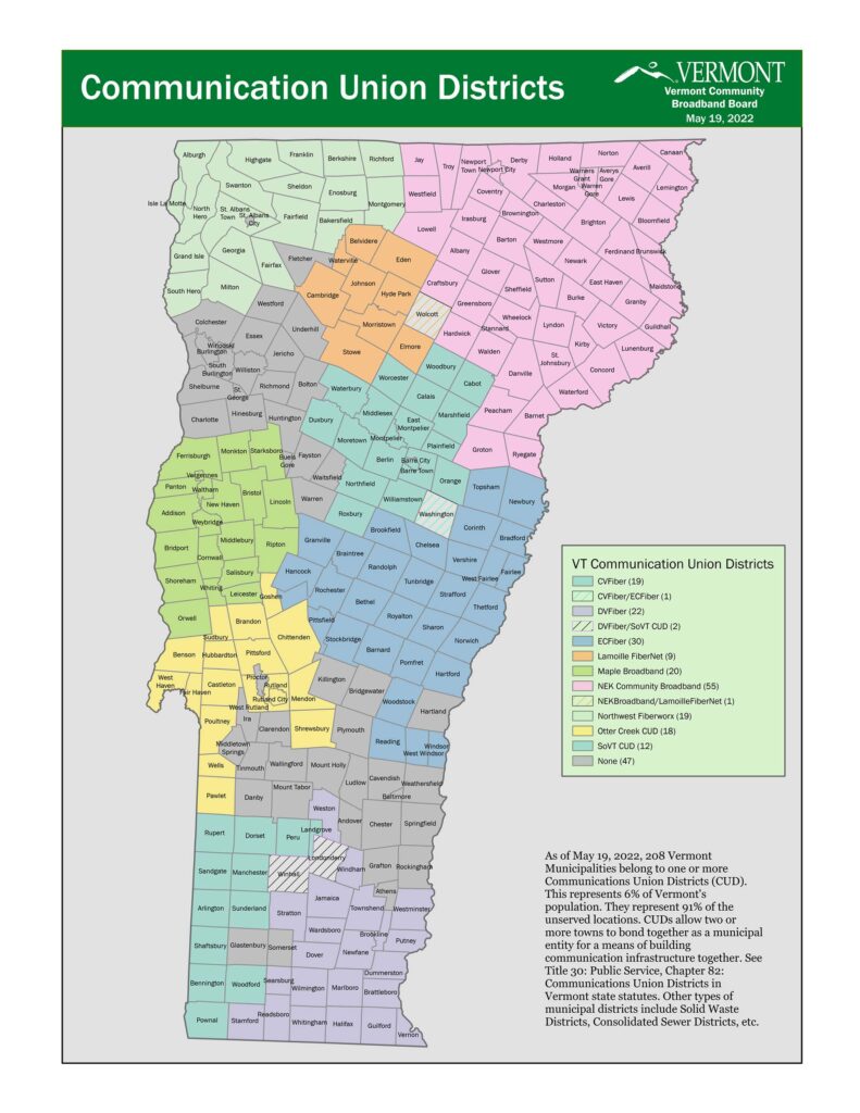 Vermont Communications Union Districts Map 5/19/22